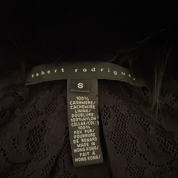 Robert Rodriguez stunning black shawl cape collar real fox cashmere lace size S - Picture 10 of 11